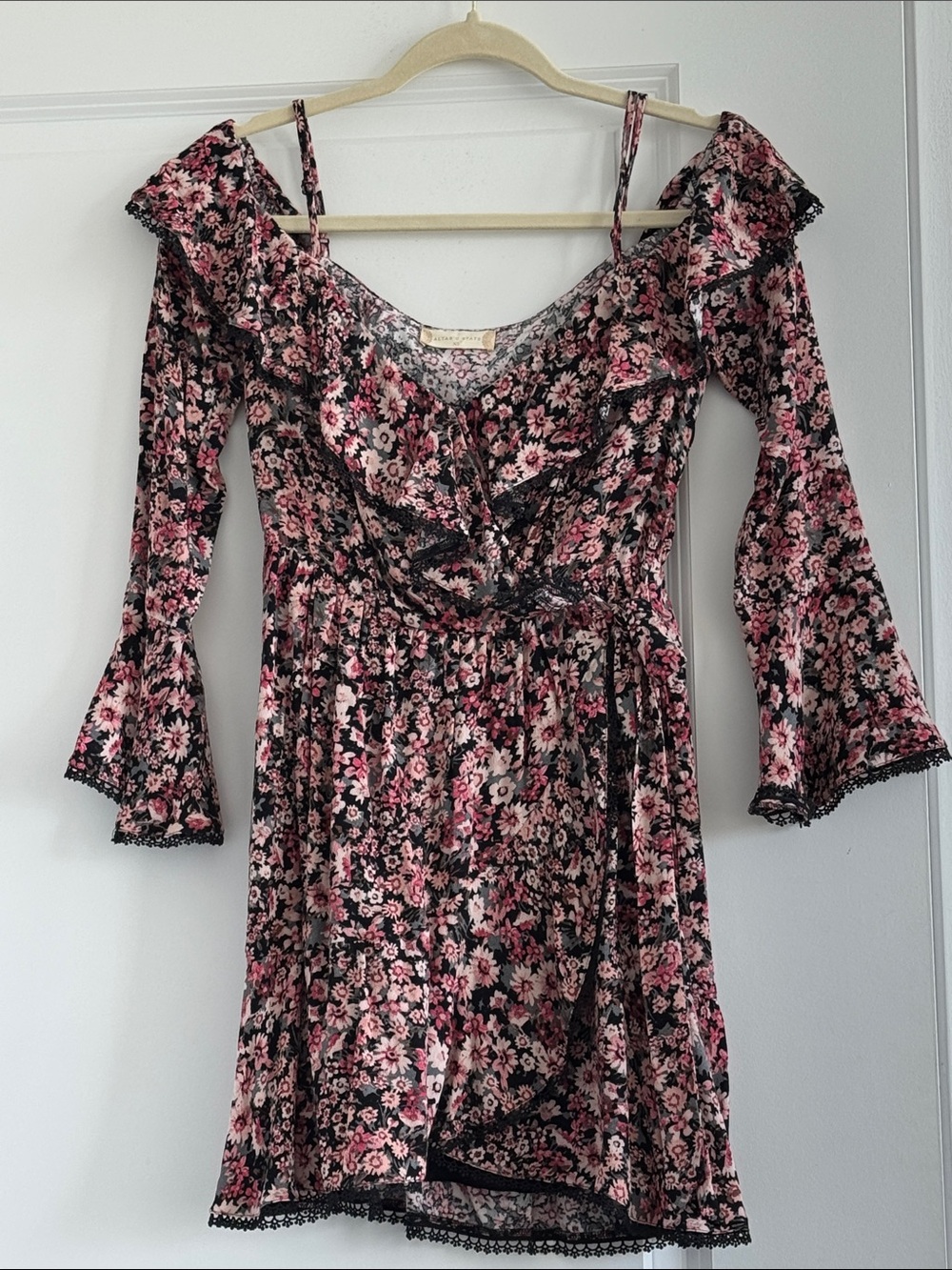Altar'd State Pink Floral Off-Shoulder Mini Dress